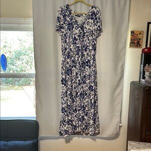 Lane Bryant Blue and White Floral V-Neck Maxi Dress
